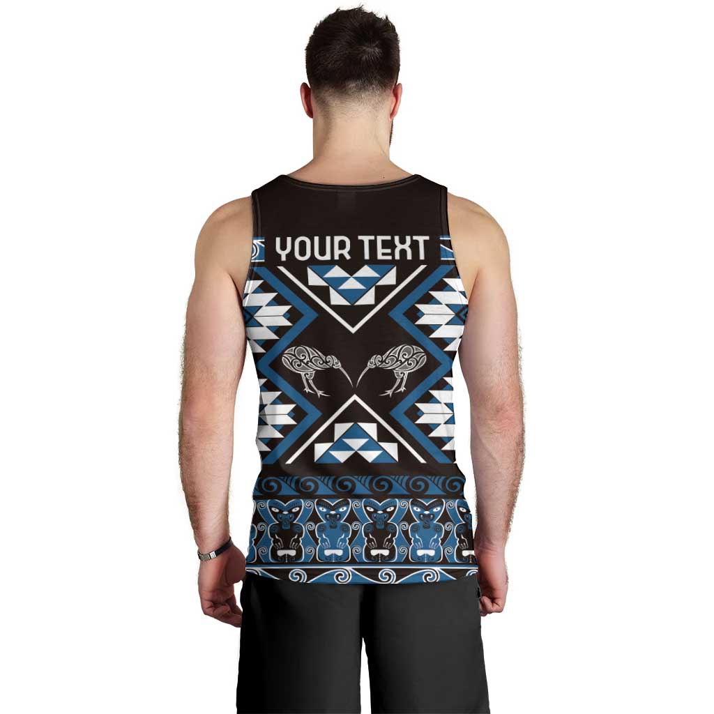 Personalised Taniko Motifs Aotearoa Men Tank Top Waitangi Kowhaiwhai Kiwi - Blue - Vibe Hoodie Shop