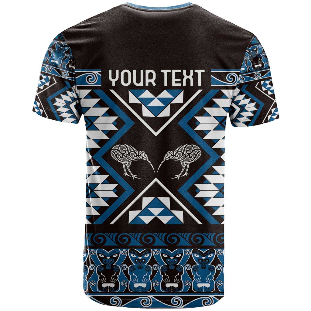 Personalised Taniko Motifs Aotearoa T Shirt Waitangi Kowhaiwhai Kiwi - Blue - Vibe Hoodie Shop