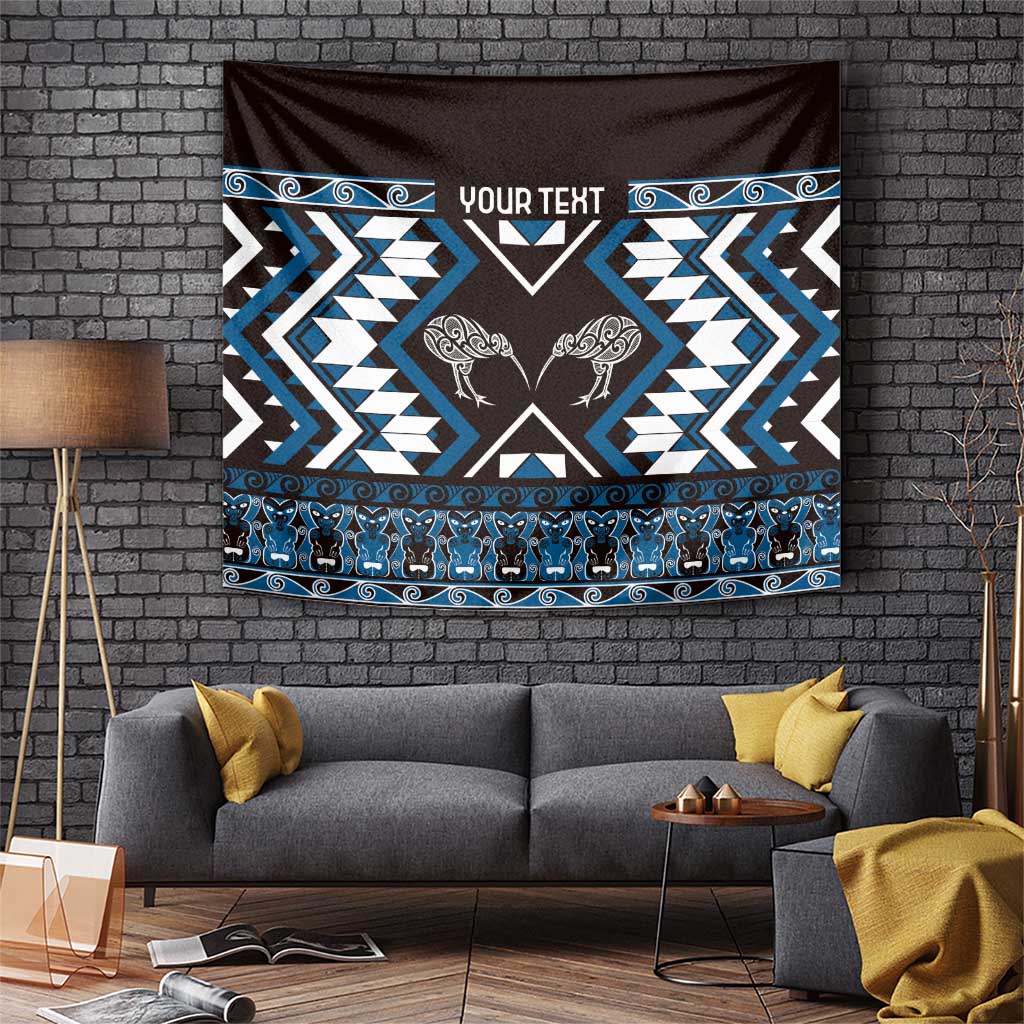 Personalised Taniko Motifs Aotearoa Tapestry Waitangi Kowhaiwhai Kiwi - Blue - Vibe Hoodie Shop