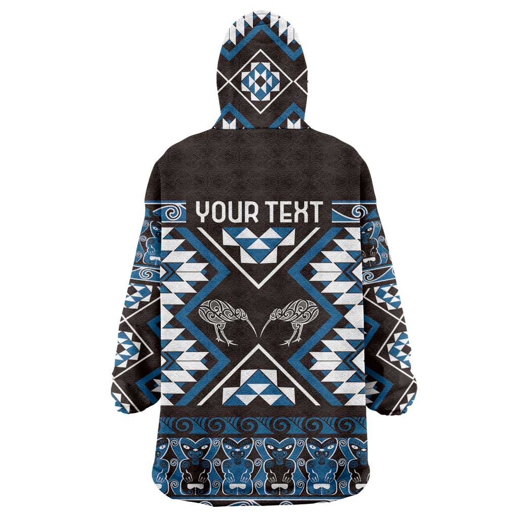 Personalised Taniko Motifs Aotearoa Wearable Blanket Hoodie Waitangi Kowhaiwhai Kiwi - Blue - Vibe Hoodie Shop