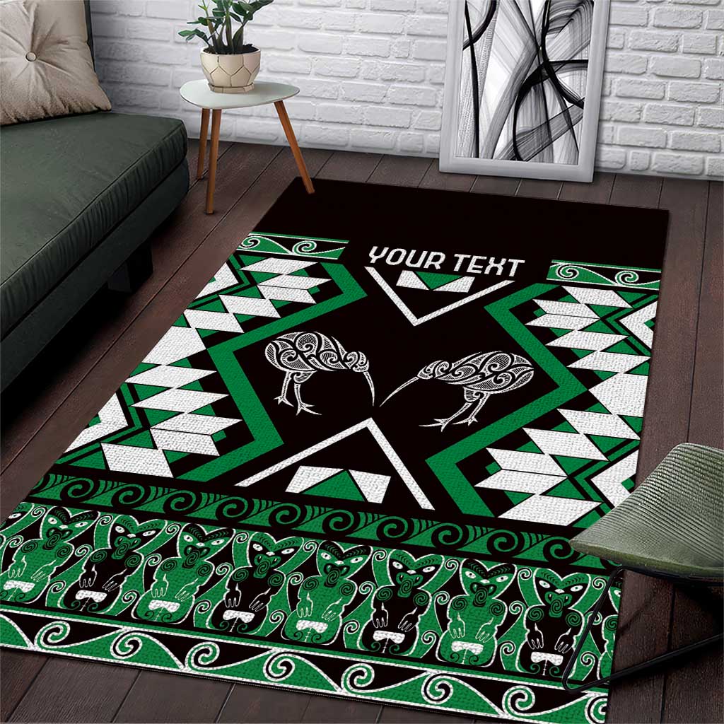 Personalised Taniko Motifs Aotearoa Area Rug Waitangi Kowhaiwhai Kiwi - Green - Vibe Hoodie Shop