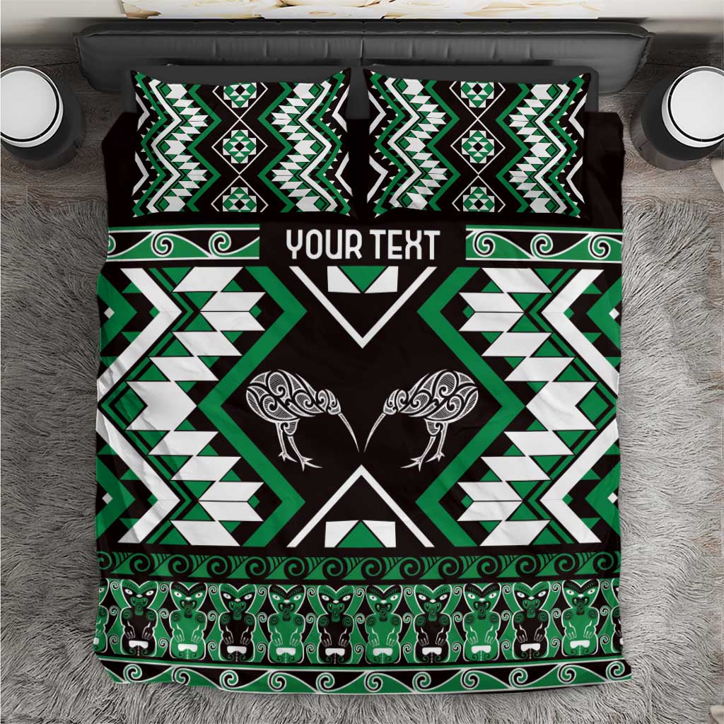 Personalised Taniko Motifs Aotearoa Bedding Set Waitangi Kowhaiwhai Kiwi - Green - Vibe Hoodie Shop