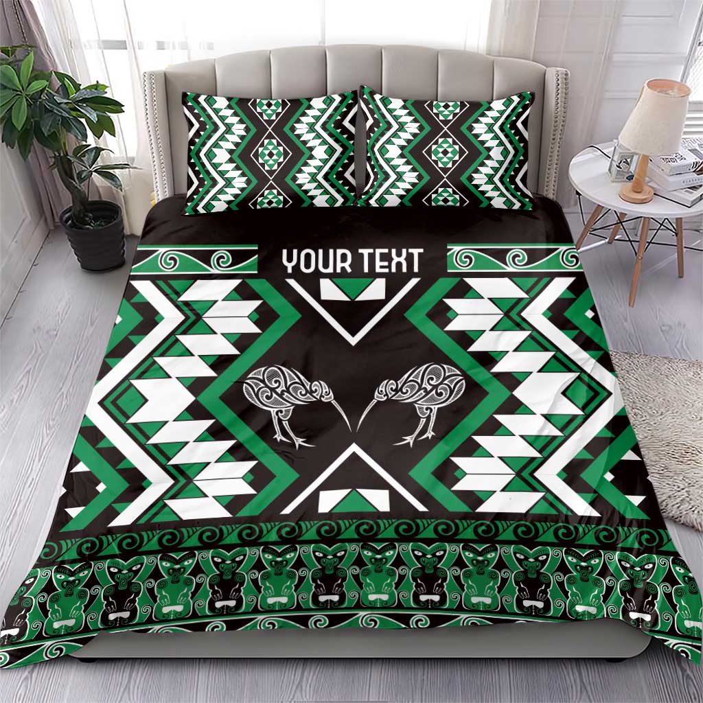 Personalised Taniko Motifs Aotearoa Bedding Set Waitangi Kowhaiwhai Kiwi - Green - Vibe Hoodie Shop
