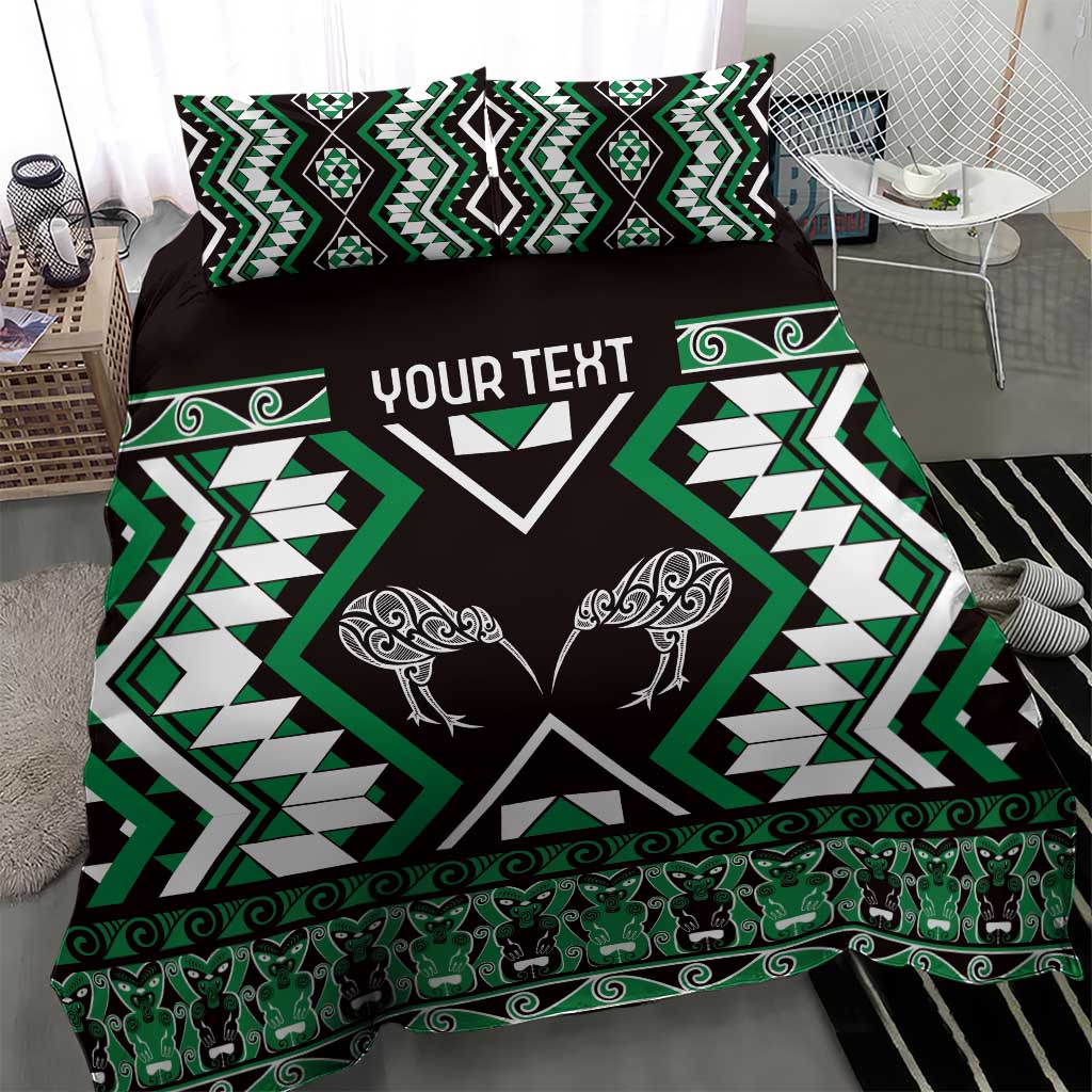 Personalised Taniko Motifs Aotearoa Bedding Set Waitangi Kowhaiwhai Kiwi - Green - Vibe Hoodie Shop