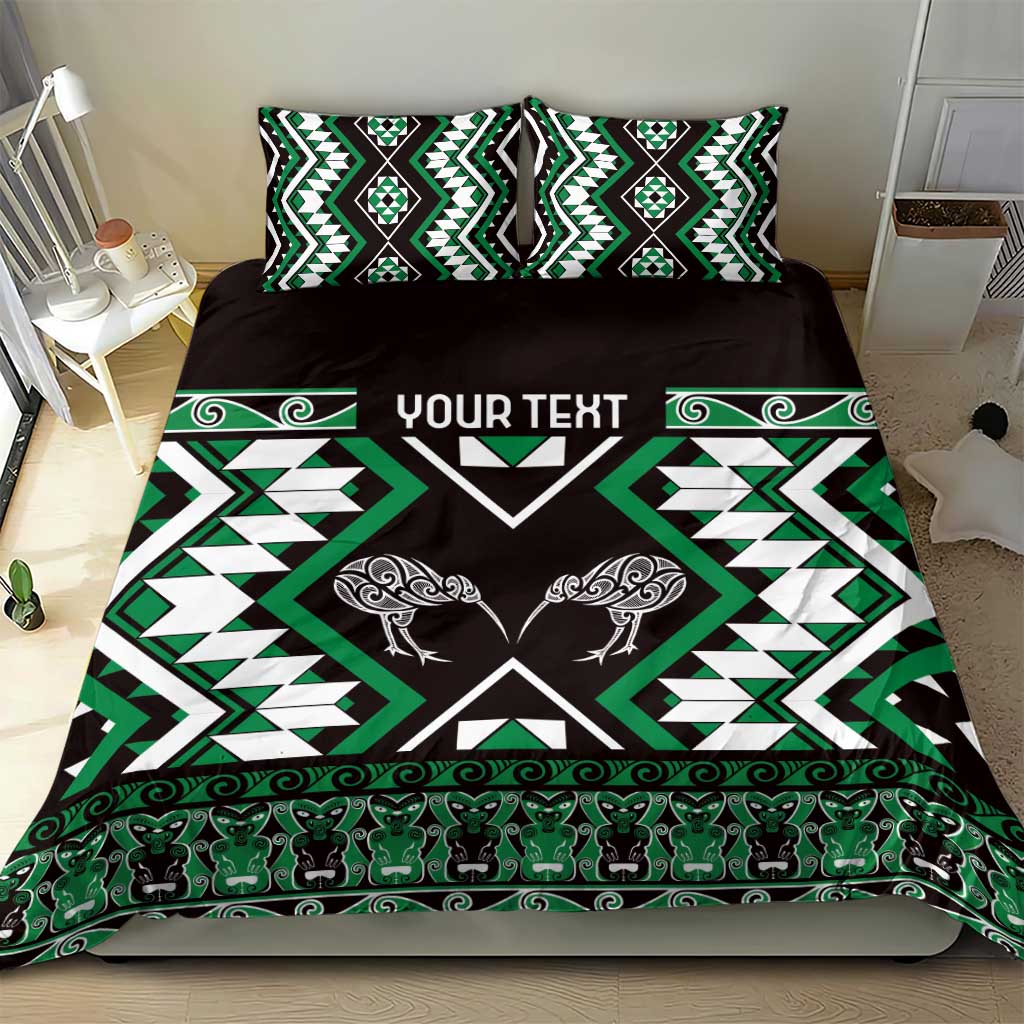 Personalised Taniko Motifs Aotearoa Bedding Set Waitangi Kowhaiwhai Kiwi - Green - Vibe Hoodie Shop