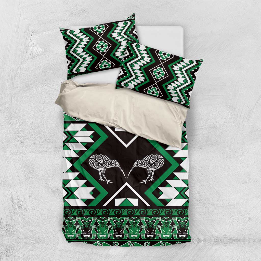 Personalised Taniko Motifs Aotearoa Bedding Set Waitangi Kowhaiwhai Kiwi - Green - Vibe Hoodie Shop