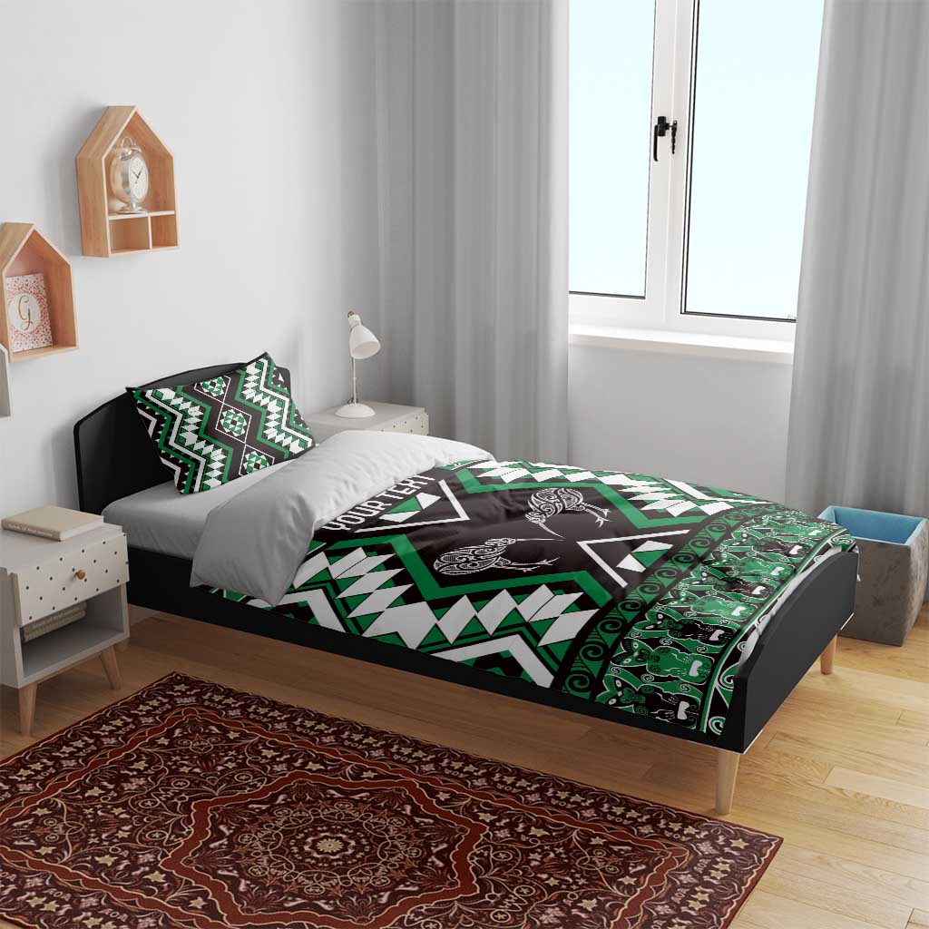 Personalised Taniko Motifs Aotearoa Bedding Set Waitangi Kowhaiwhai Kiwi - Green - Vibe Hoodie Shop