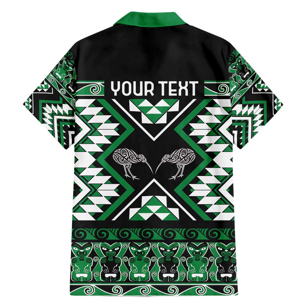 Personalised Taniko Motifs Aotearoa Family Matching Long Sleeve Bodycon Dress and Hawaiian Shirt Waitangi Kowhaiwhai Kiwi - Green