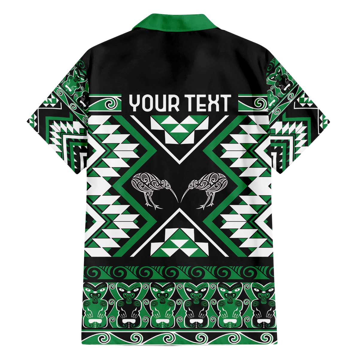 Personalised Taniko Motifs Aotearoa Family Matching Off The Shoulder Long Sleeve Dress and Hawaiian Shirt Waitangi Kowhaiwhai Kiwi - Green