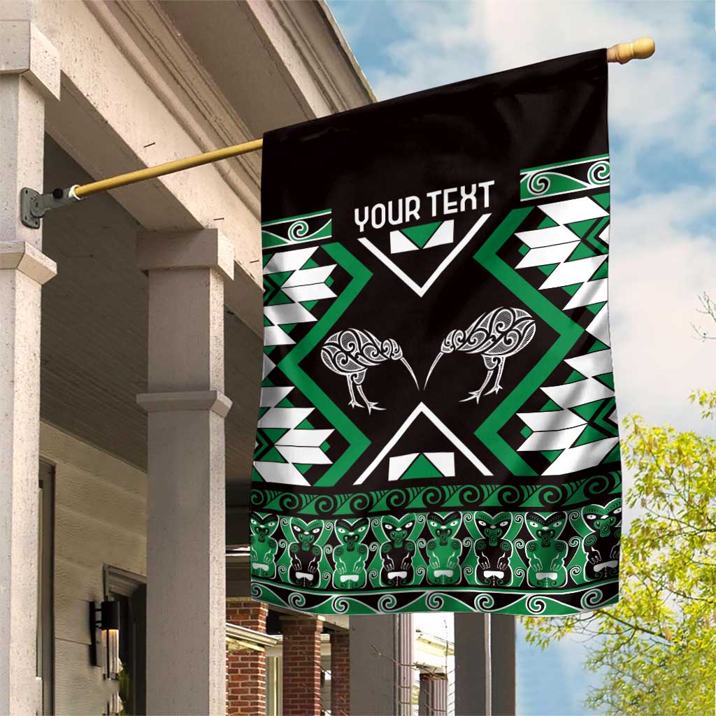 Personalised Taniko Motifs Aotearoa Garden Flag Waitangi Kowhaiwhai Kiwi - Green - Vibe Hoodie Shop
