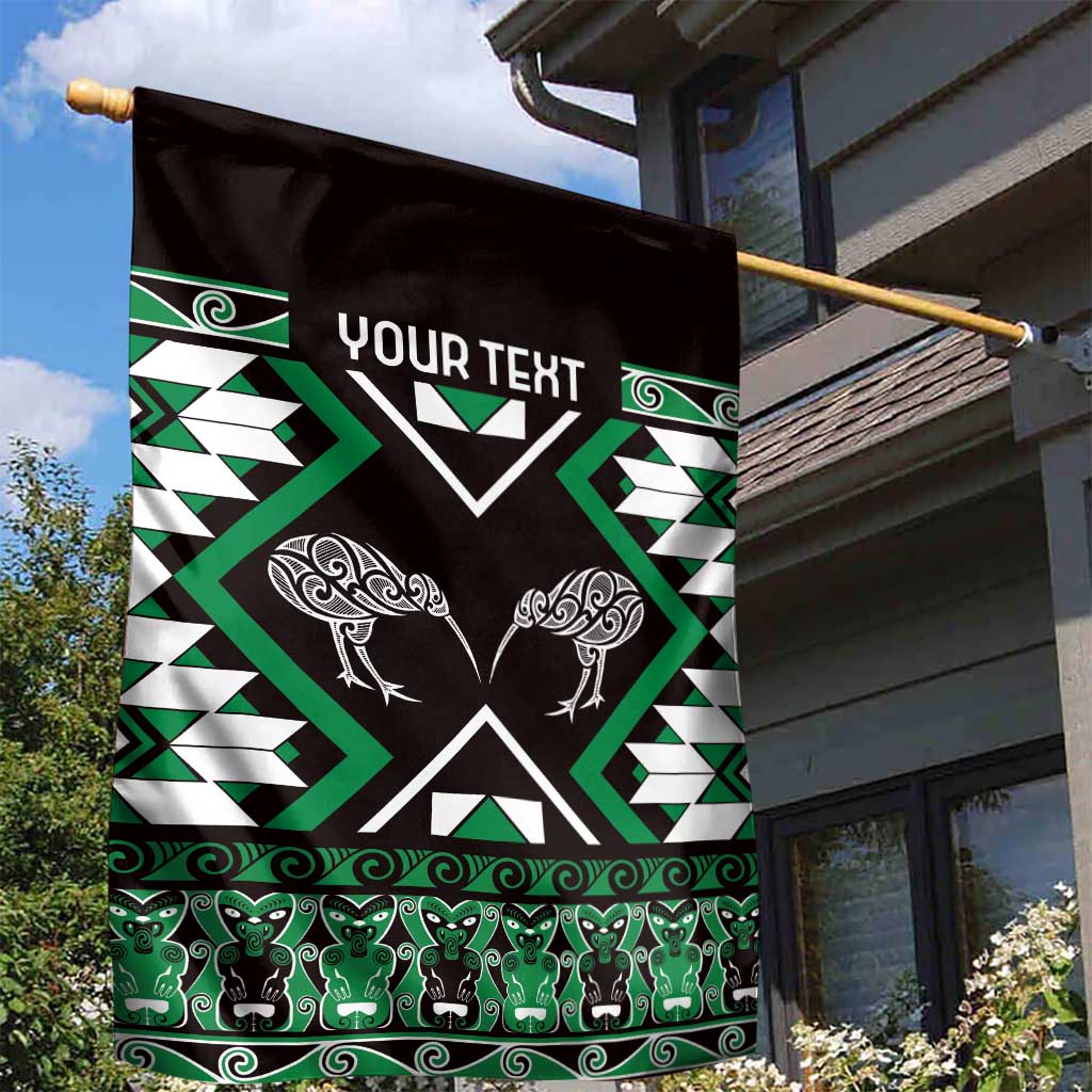 Personalised Taniko Motifs Aotearoa Garden Flag Waitangi Kowhaiwhai Kiwi - Green - Vibe Hoodie Shop