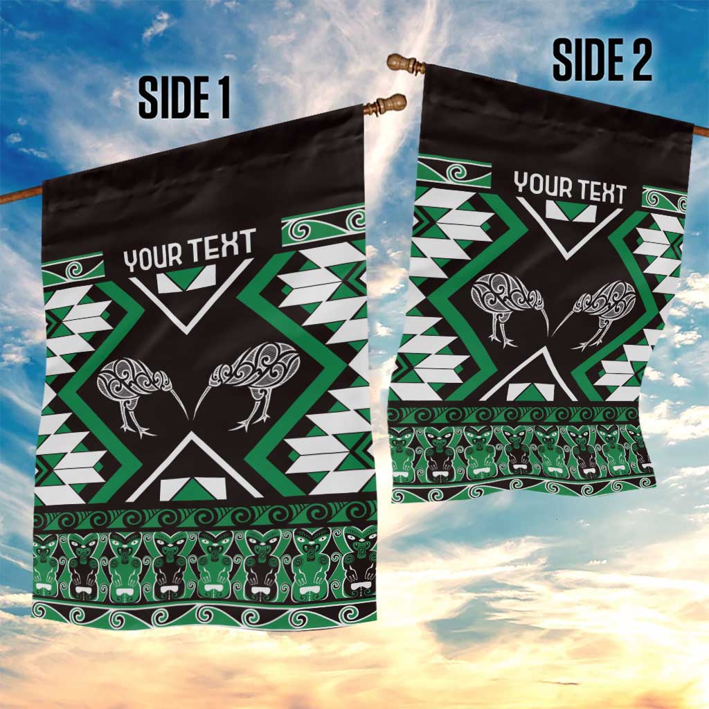 Personalised Taniko Motifs Aotearoa Garden Flag Waitangi Kowhaiwhai Kiwi - Green - Vibe Hoodie Shop