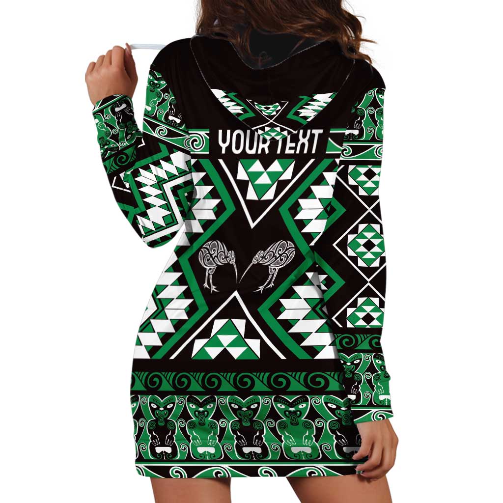 Personalised Taniko Motifs Aotearoa Hoodie Dress Waitangi Kowhaiwhai Kiwi - Green - Vibe Hoodie Shop