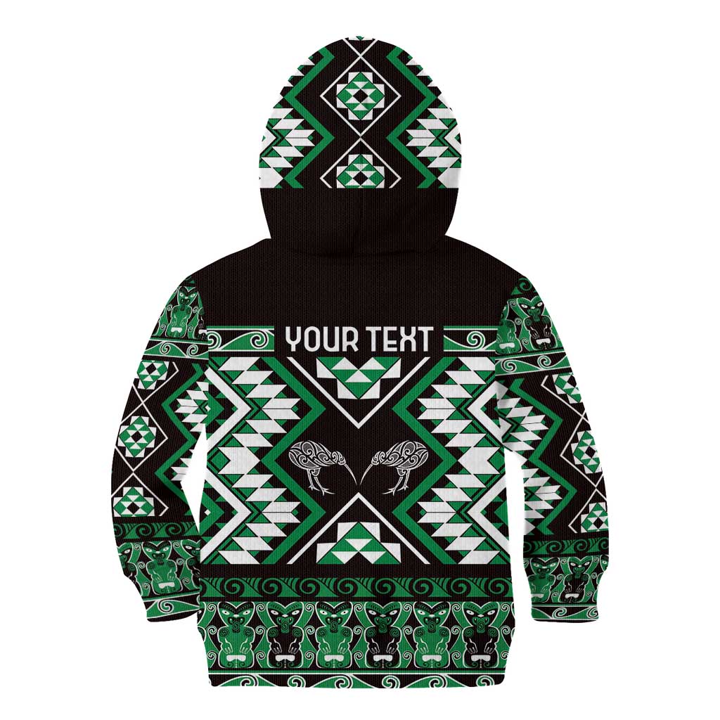 Personalised Taniko Motifs Aotearoa Kid Hoodie Waitangi Kowhaiwhai Kiwi - Green - Vibe Hoodie Shop