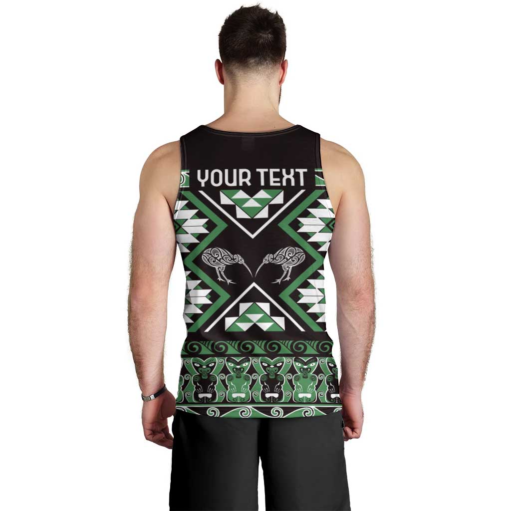 Personalised Taniko Motifs Aotearoa Men Tank Top Waitangi Kowhaiwhai Kiwi - Green - Vibe Hoodie Shop