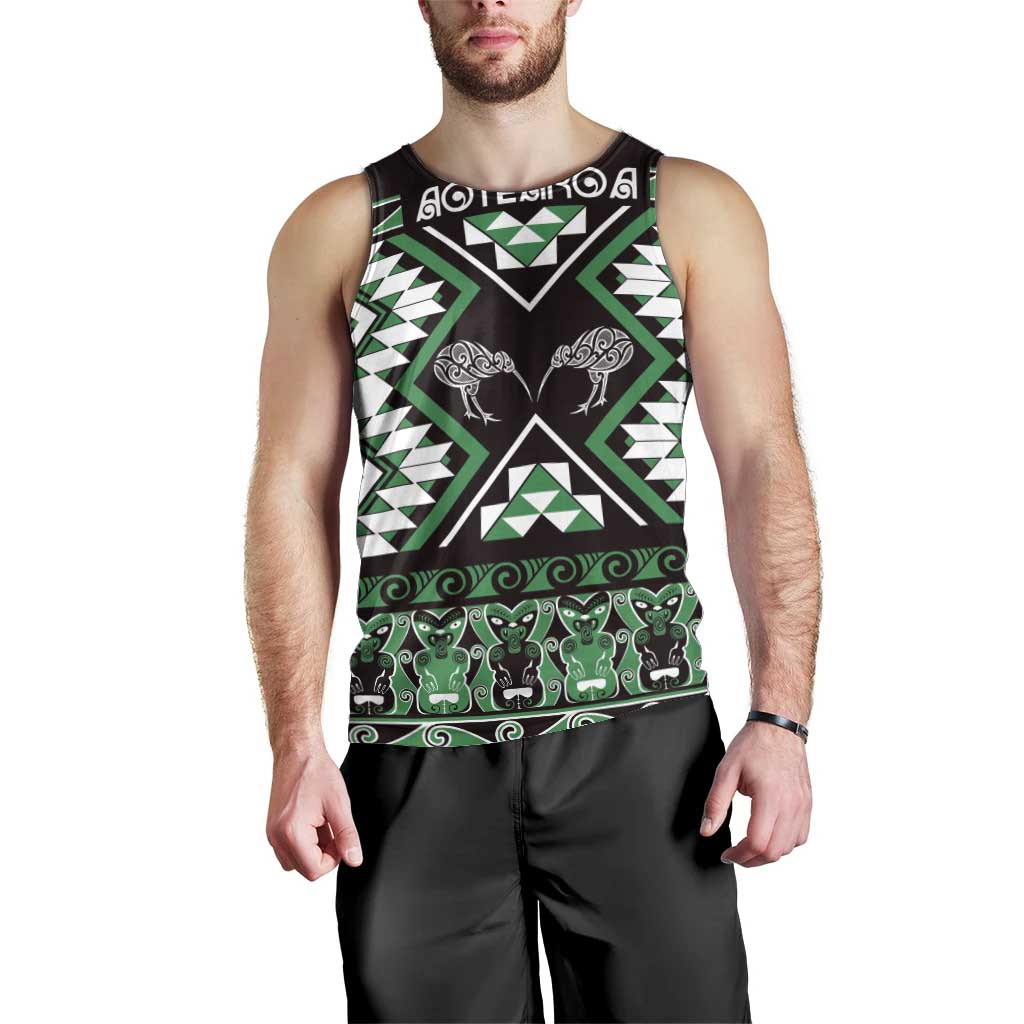 Personalised Taniko Motifs Aotearoa Men Tank Top Waitangi Kowhaiwhai Kiwi - Green - Vibe Hoodie Shop