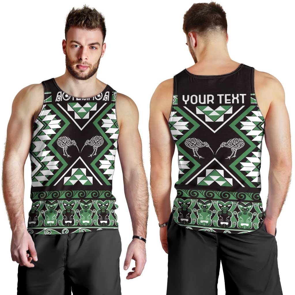 Personalised Taniko Motifs Aotearoa Men Tank Top Waitangi Kowhaiwhai Kiwi - Green - Vibe Hoodie Shop