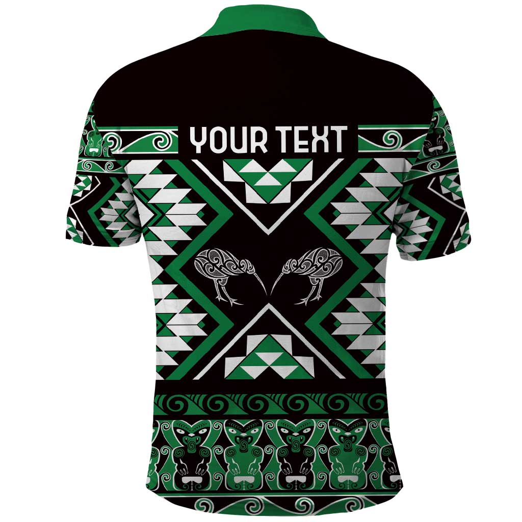 Personalised Taniko Motifs Aotearoa Polo Shirt Waitangi Kowhaiwhai Kiwi - Green - Vibe Hoodie Shop