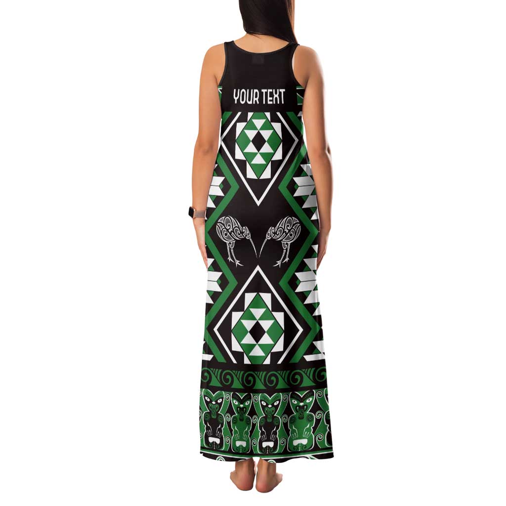 Personalised Taniko Motifs Aotearoa Tank Maxi Dress Waitangi Kowhaiwhai Kiwi - Green