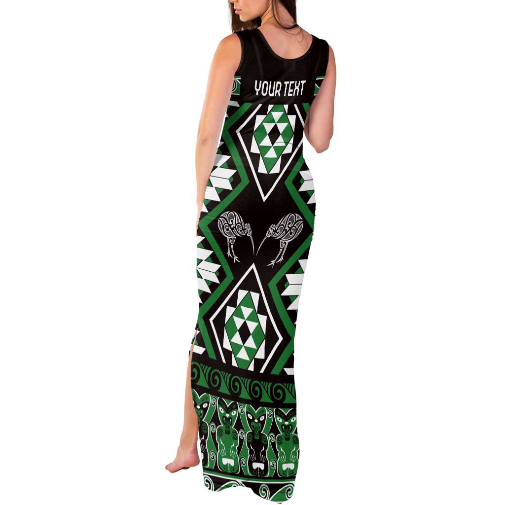 Personalised Taniko Motifs Aotearoa Tank Maxi Dress Waitangi Kowhaiwhai Kiwi - Green