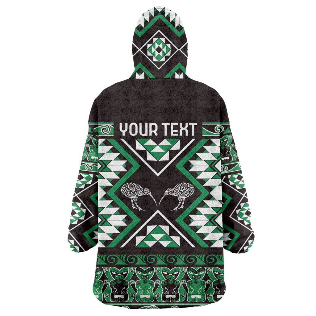 Personalised Taniko Motifs Aotearoa Wearable Blanket Hoodie Waitangi Kowhaiwhai Kiwi - Green - Vibe Hoodie Shop