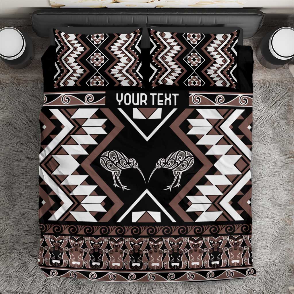 Personalised Taniko Motifs Aotearoa Bedding Set Waitangi Kowhaiwhai Kiwi - Mocha - Vibe Hoodie Shop