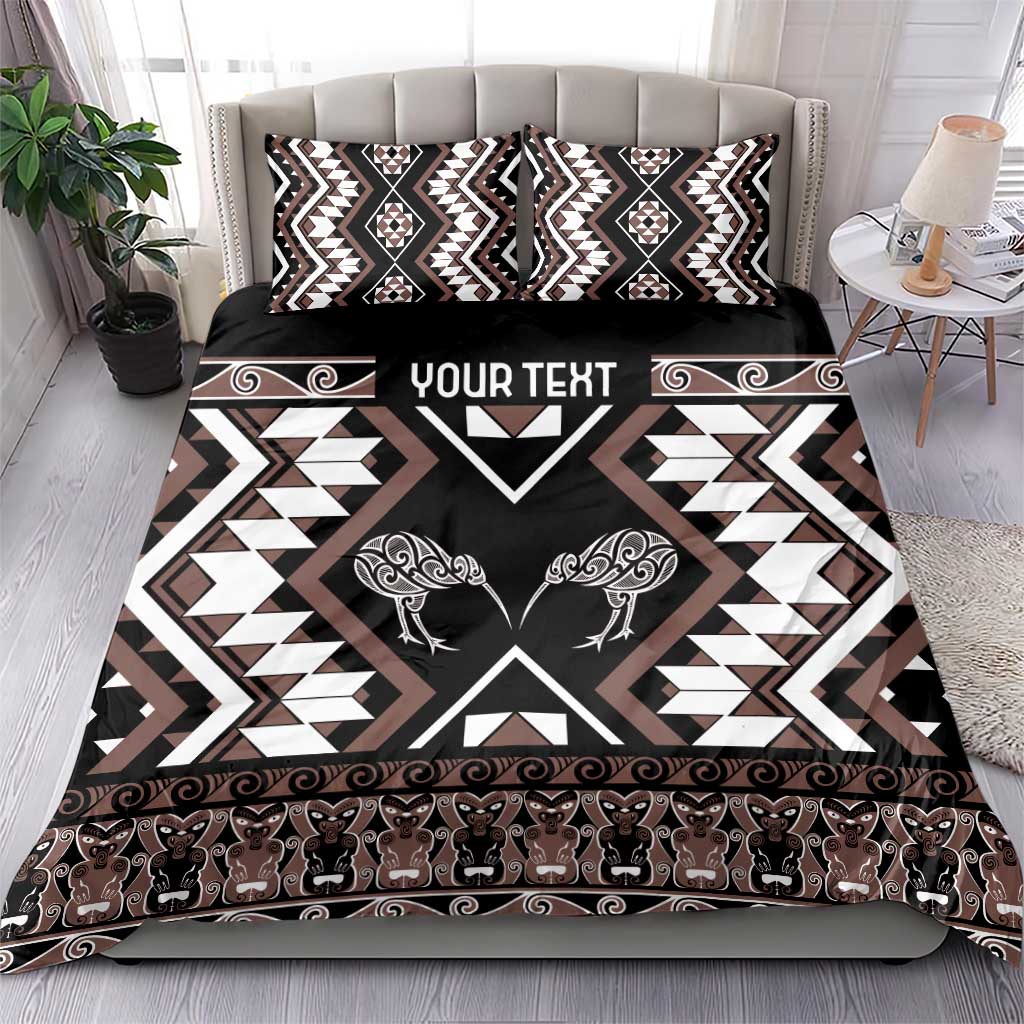 Personalised Taniko Motifs Aotearoa Bedding Set Waitangi Kowhaiwhai Kiwi - Mocha - Vibe Hoodie Shop