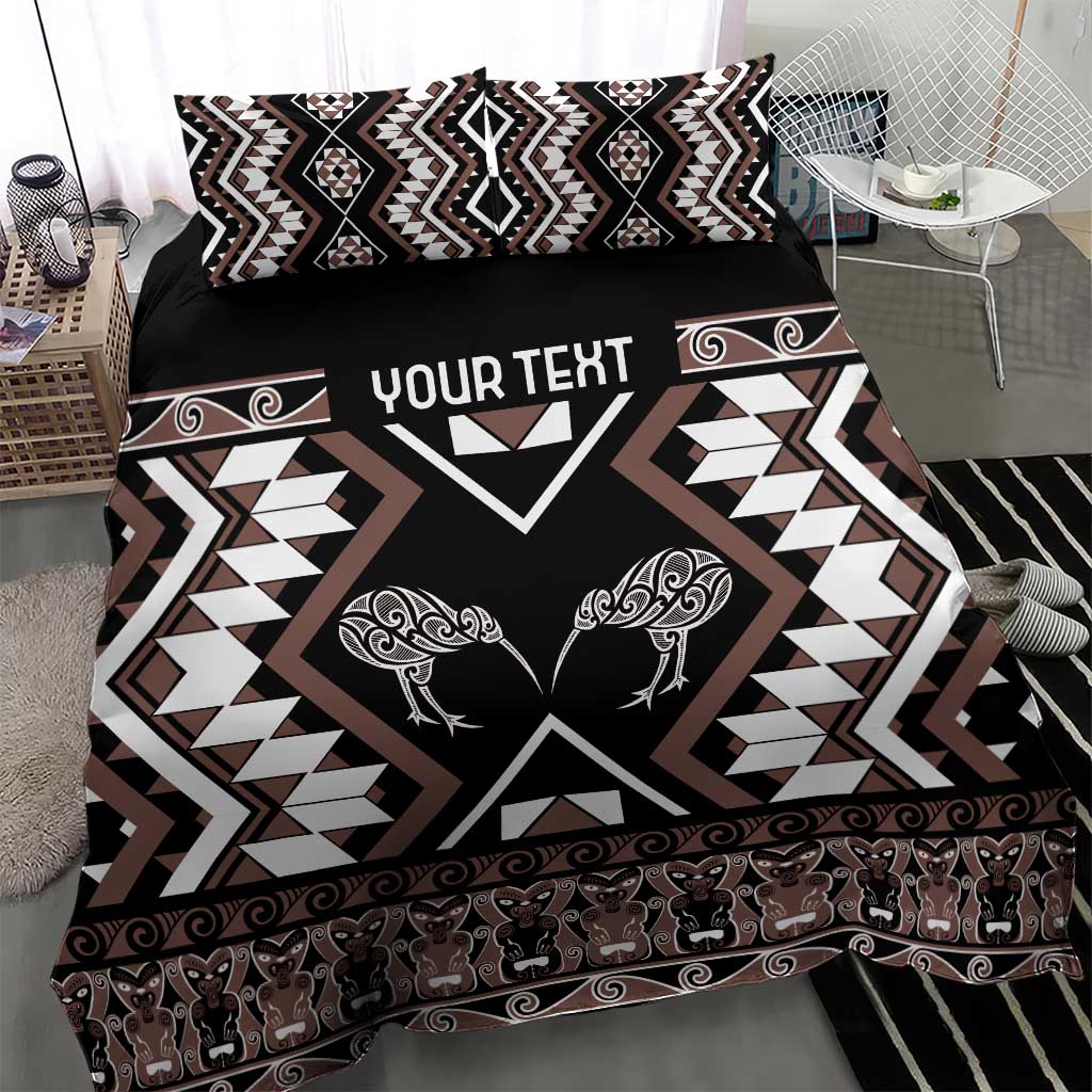 Personalised Taniko Motifs Aotearoa Bedding Set Waitangi Kowhaiwhai Kiwi - Mocha - Vibe Hoodie Shop