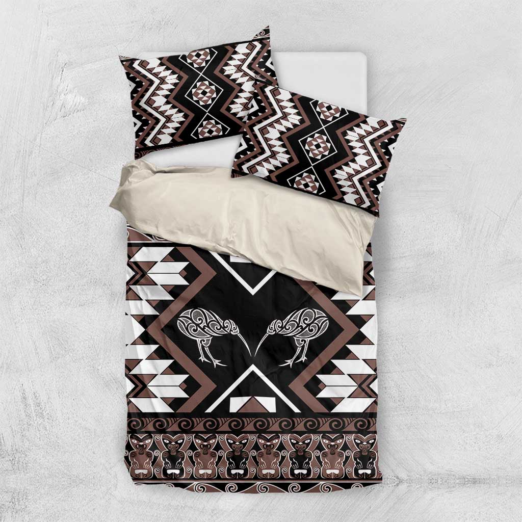 Personalised Taniko Motifs Aotearoa Bedding Set Waitangi Kowhaiwhai Kiwi - Mocha - Vibe Hoodie Shop