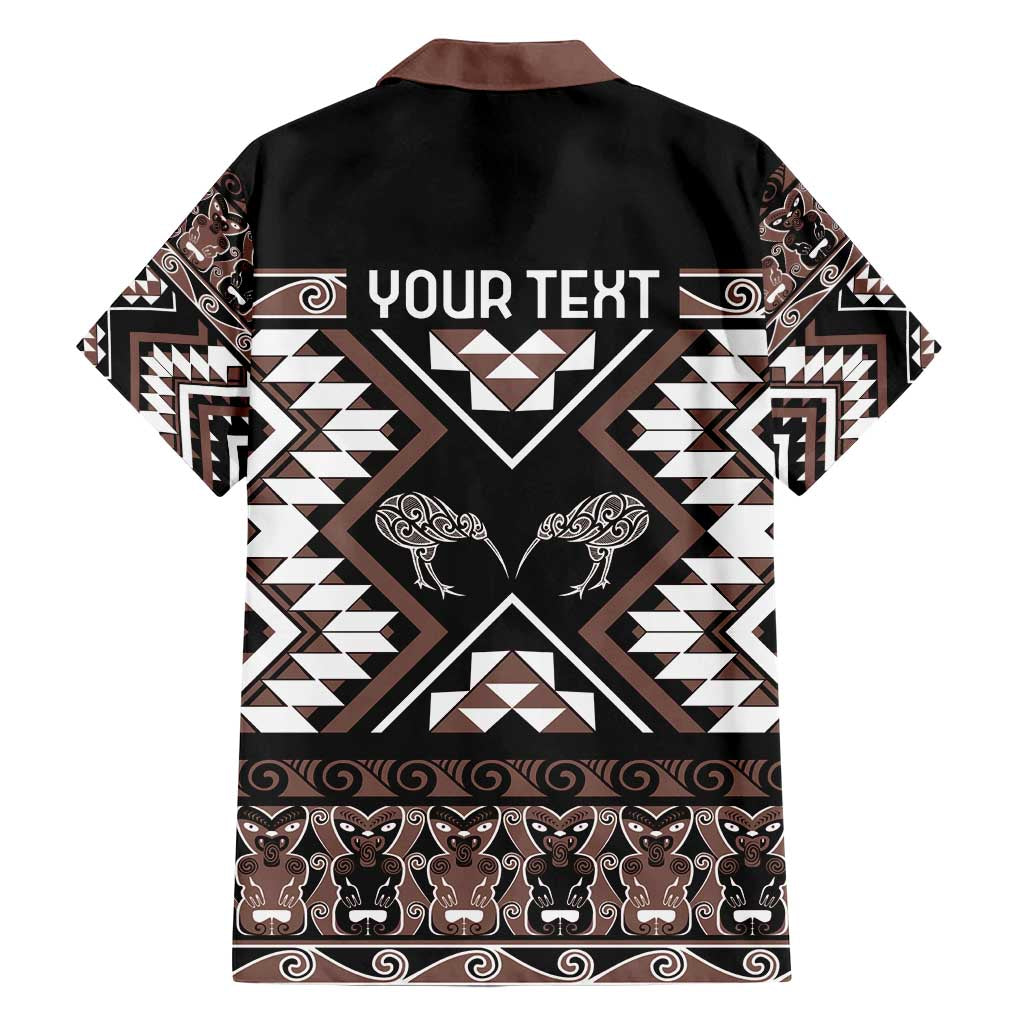 Personalised Taniko Motifs Aotearoa Family Matching Long Sleeve Bodycon Dress and Hawaiian Shirt Waitangi Kowhaiwhai Kiwi - Mocha