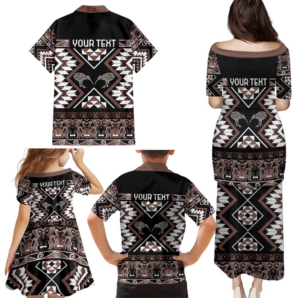 Personalised Taniko Motifs Aotearoa Family Matching Puletasi and Hawaiian Shirt Waitangi Kowhaiwhai Kiwi - Mocha