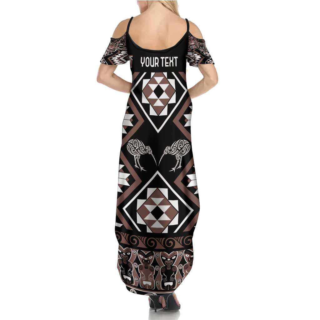 Personalised Taniko Motifs Aotearoa Family Matching Summer Maxi Dress and Hawaiian Shirt Waitangi Kowhaiwhai Kiwi - Mocha