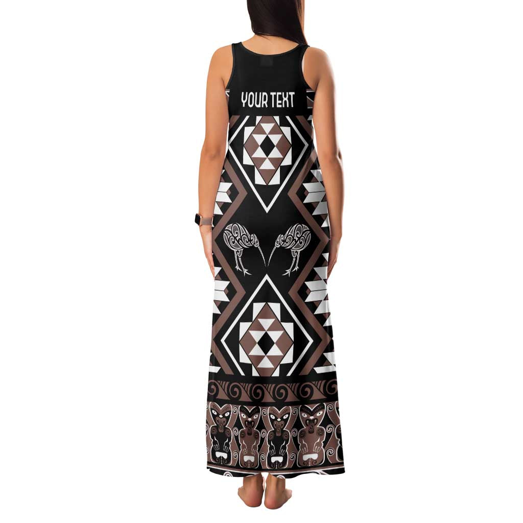 Personalised Taniko Motifs Aotearoa Family Matching Tank Maxi Dress and Hawaiian Shirt Waitangi Kowhaiwhai Kiwi - Mocha