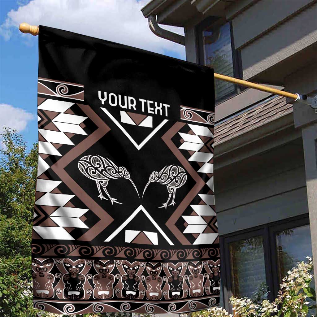 Personalised Taniko Motifs Aotearoa Garden Flag Waitangi Kowhaiwhai Kiwi - Mocha - Vibe Hoodie Shop