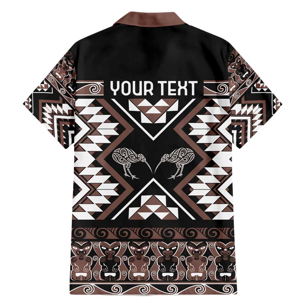 Personalised Taniko Motifs Aotearoa Hawaiian Shirt Waitangi Kowhaiwhai Kiwi - Mocha - Vibe Hoodie Shop