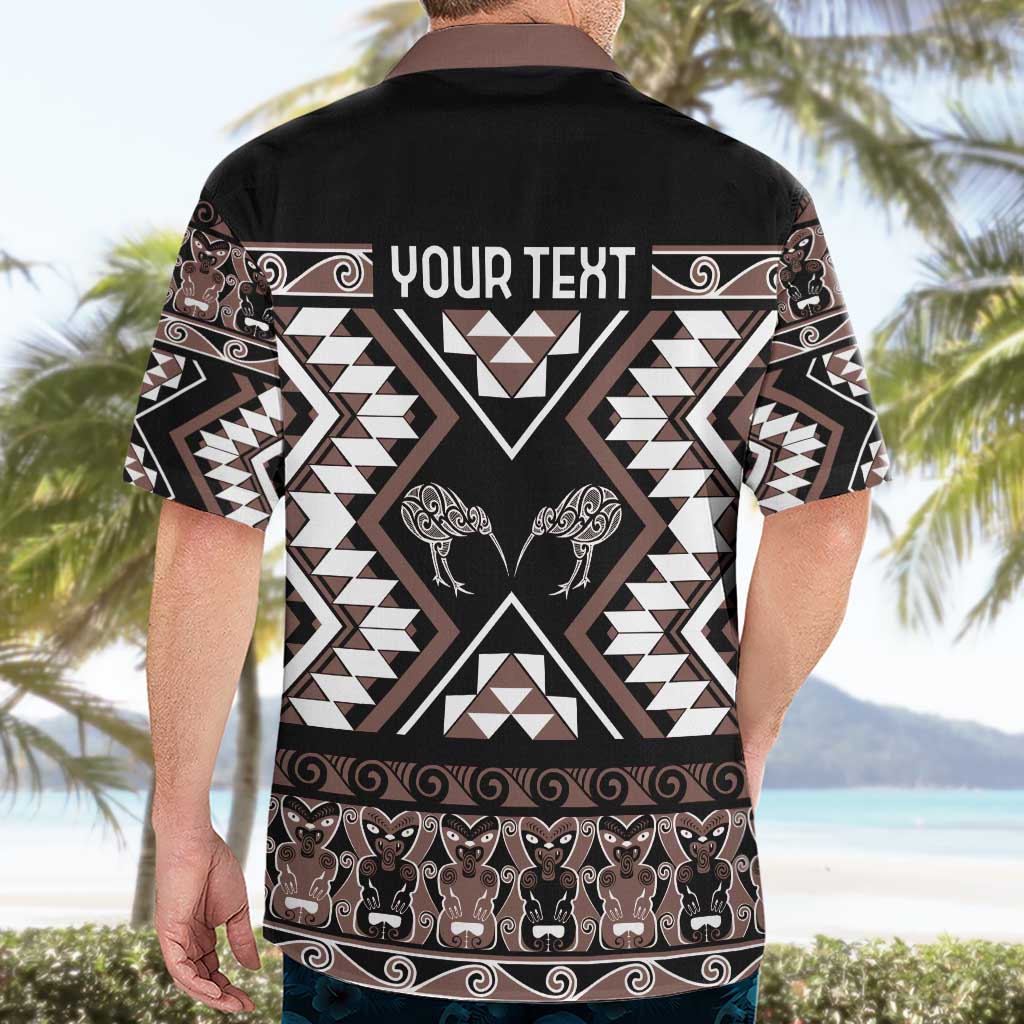 Personalised Taniko Motifs Aotearoa Hawaiian Shirt Waitangi Kowhaiwhai Kiwi - Mocha - Vibe Hoodie Shop