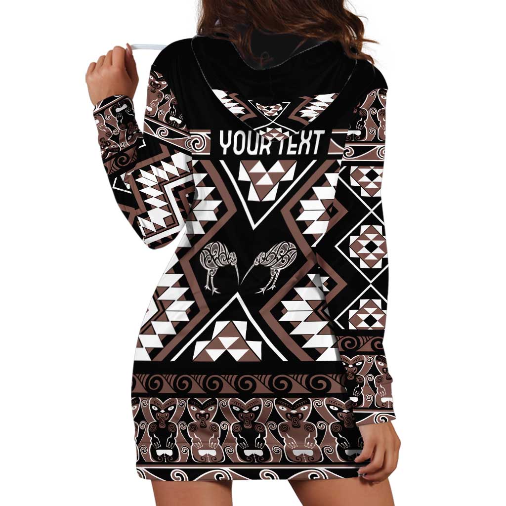 Personalised Taniko Motifs Aotearoa Hoodie Dress Waitangi Kowhaiwhai Kiwi - Mocha - Vibe Hoodie Shop