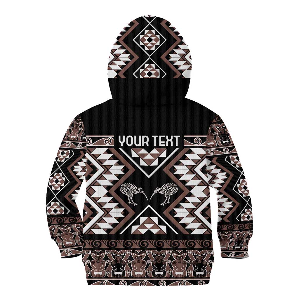 Personalised Taniko Motifs Aotearoa Kid Hoodie Waitangi Kowhaiwhai Kiwi - Mocha - Vibe Hoodie Shop