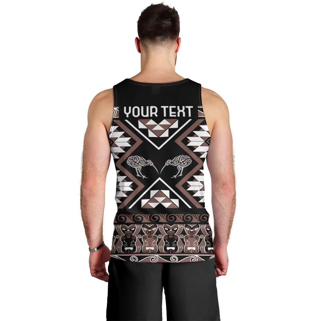 Personalised Taniko Motifs Aotearoa Men Tank Top Waitangi Kowhaiwhai Kiwi - Mocha - Vibe Hoodie Shop