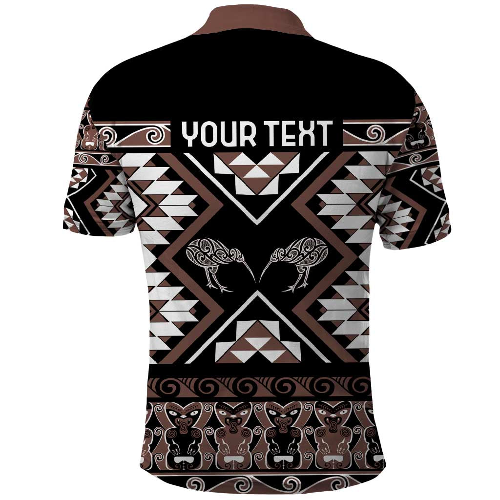 Personalised Taniko Motifs Aotearoa Polo Shirt Waitangi Kowhaiwhai Kiwi - Mocha - Vibe Hoodie Shop