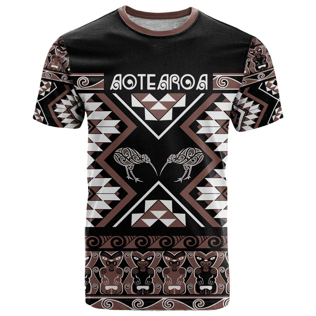 Personalised Taniko Motifs Aotearoa T Shirt Waitangi Kowhaiwhai Kiwi - Mocha - Vibe Hoodie Shop