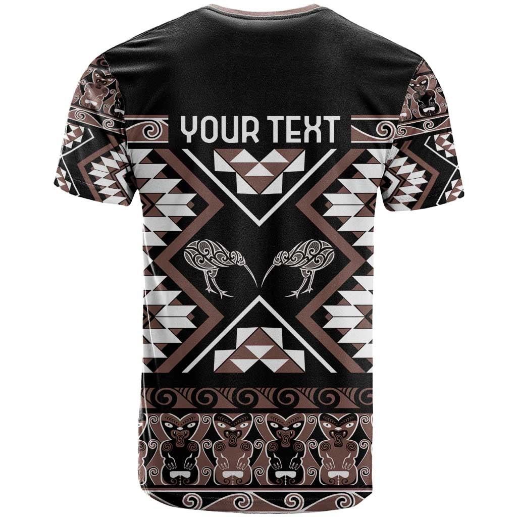 Personalised Taniko Motifs Aotearoa T Shirt Waitangi Kowhaiwhai Kiwi - Mocha - Vibe Hoodie Shop