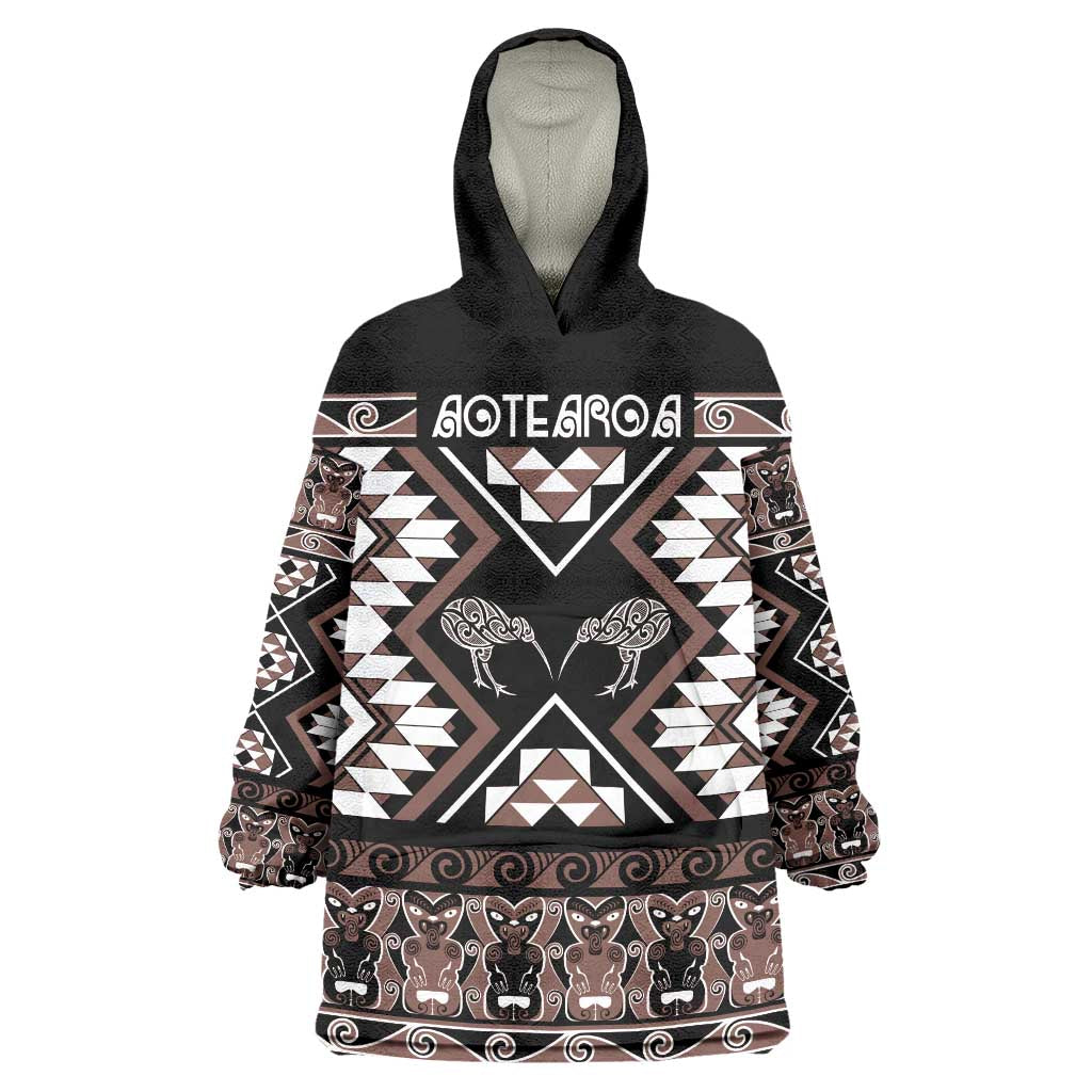 Personalised Taniko Motifs Aotearoa Wearable Blanket Hoodie Waitangi Kowhaiwhai Kiwi - Mocha - Vibe Hoodie Shop