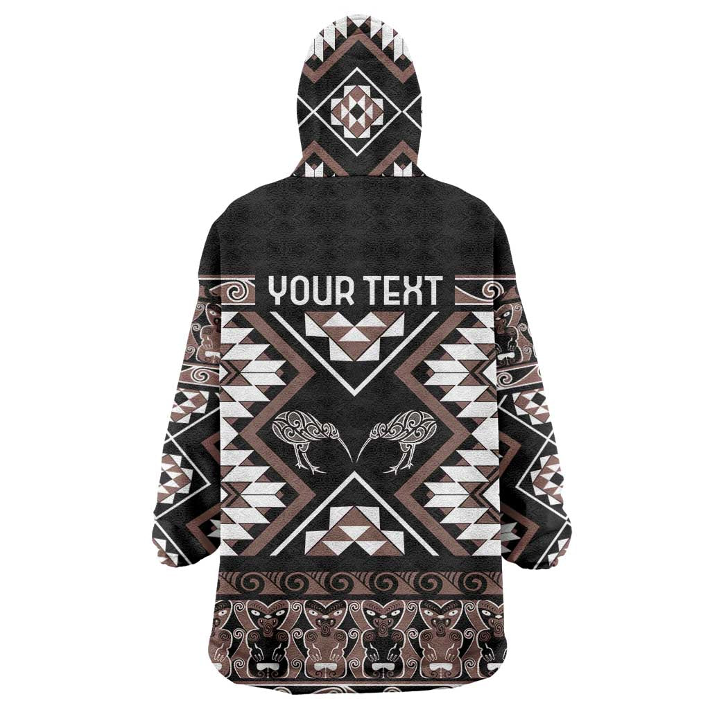 Personalised Taniko Motifs Aotearoa Wearable Blanket Hoodie Waitangi Kowhaiwhai Kiwi - Mocha - Vibe Hoodie Shop