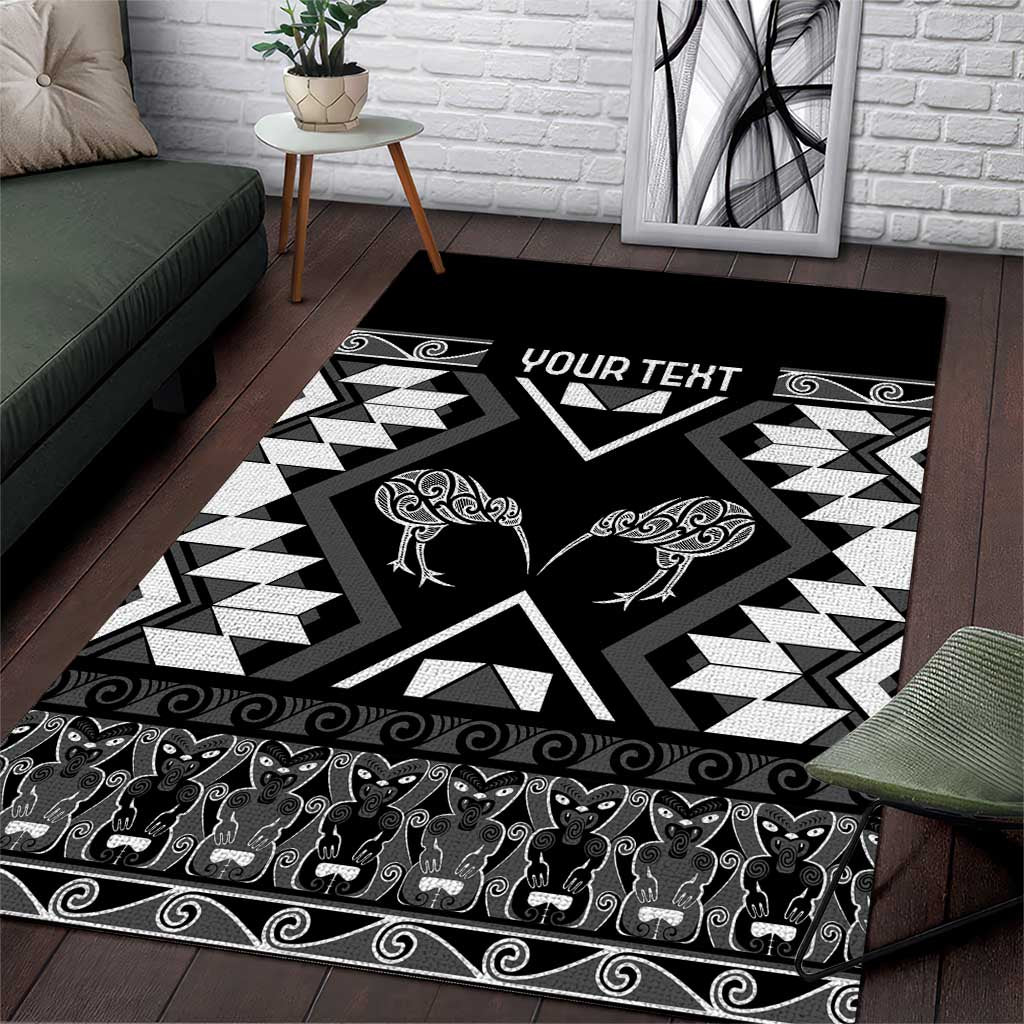 Personalised Taniko Motifs Aotearoa Area Rug Waitangi Kowhaiwhai Kiwi - Monochrome - Vibe Hoodie Shop