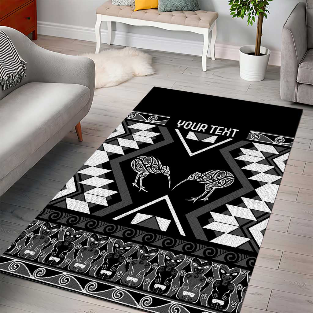 Personalised Taniko Motifs Aotearoa Area Rug Waitangi Kowhaiwhai Kiwi - Monochrome - Vibe Hoodie Shop