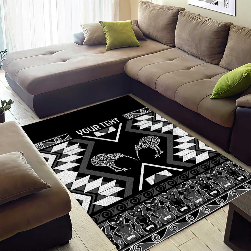 Personalised Taniko Motifs Aotearoa Area Rug Waitangi Kowhaiwhai Kiwi - Monochrome - Vibe Hoodie Shop