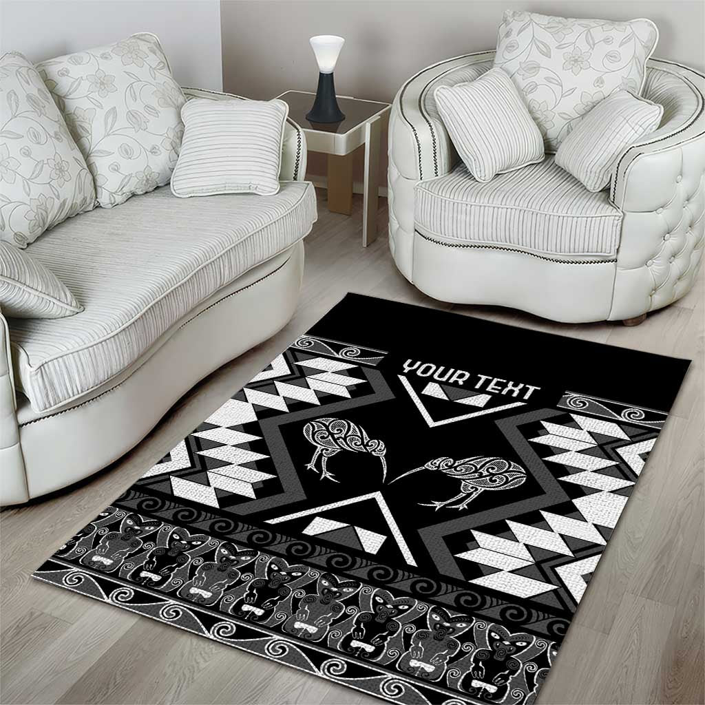 Personalised Taniko Motifs Aotearoa Area Rug Waitangi Kowhaiwhai Kiwi - Monochrome - Vibe Hoodie Shop