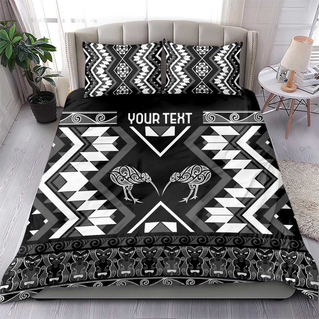 Personalised Taniko Motifs Aotearoa Bedding Set Waitangi Kowhaiwhai Kiwi - Monochrome - Vibe Hoodie Shop