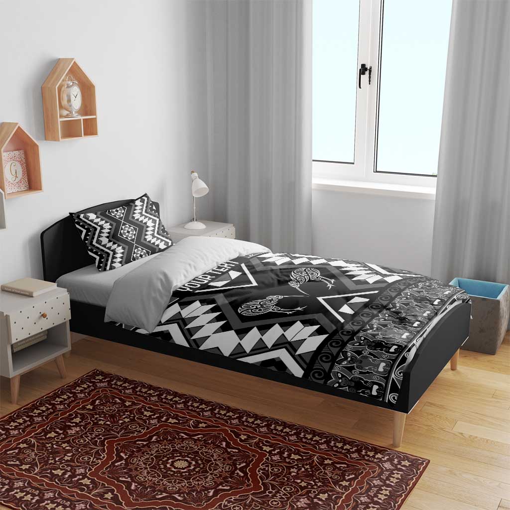 Personalised Taniko Motifs Aotearoa Bedding Set Waitangi Kowhaiwhai Kiwi - Monochrome - Vibe Hoodie Shop